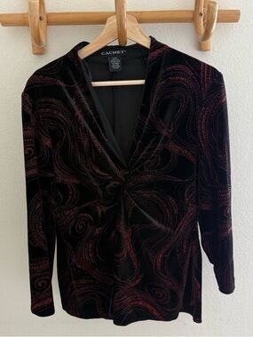 Cachet 90s black red velvet wrap top V-neck 3/4 sleeves Size: XL goth vampire